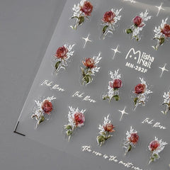 5D Embossed Rose Nail Art Stickers - Self Adhesive Nail Decals