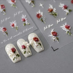 5D Embossed Rose Nail Art Stickers - Self Adhesive Nail Decals