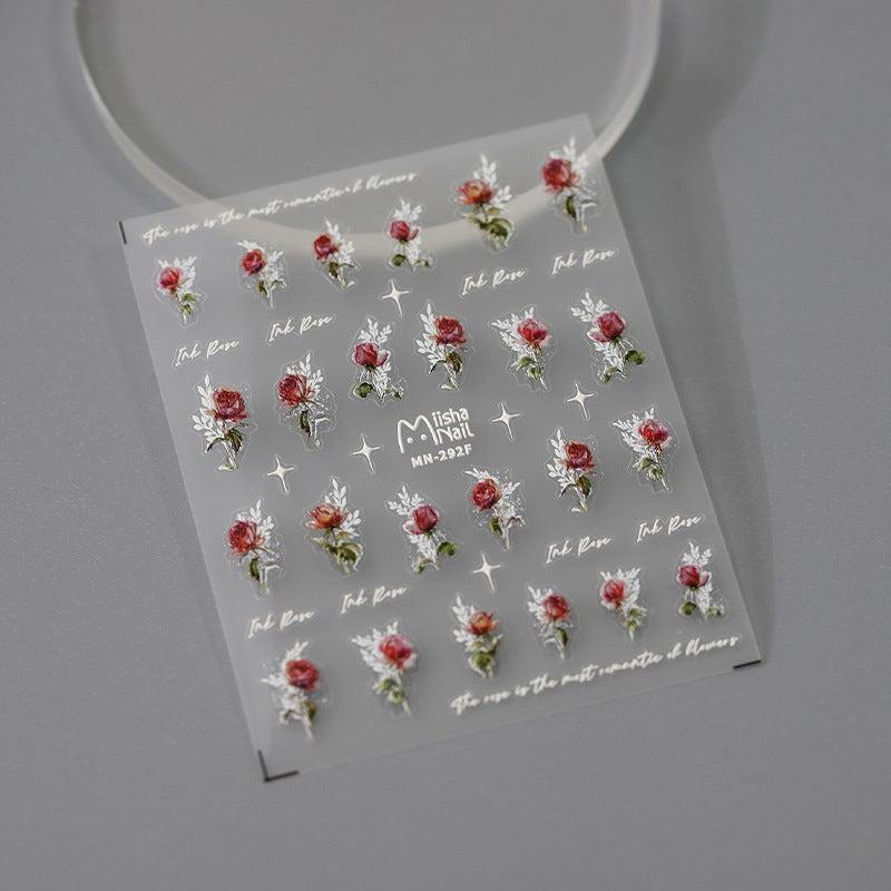 5D Embossed Rose Nail Art Stickers - Self Adhesive Nail Decals