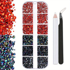 3100 Pcs Flat Back Rhinestones Nail Gems with Tweezers
