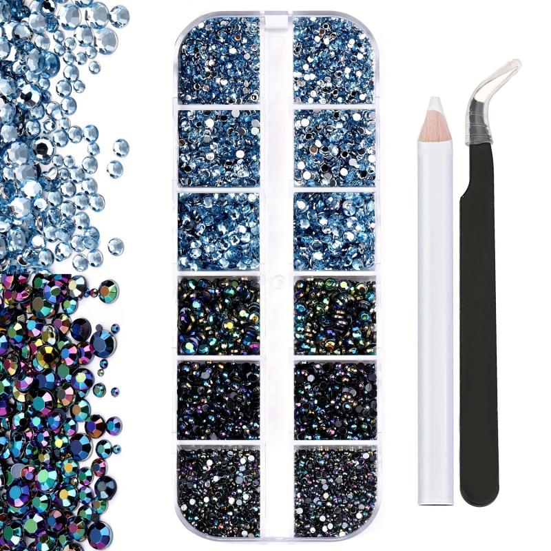 3100 Pcs Flat Back Rhinestones Nail Gems with Tweezers