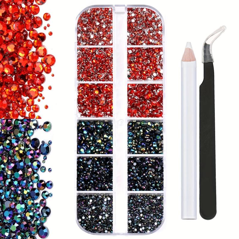 3100 Pcs Flat Back Rhinestones Nail Gems with Tweezers