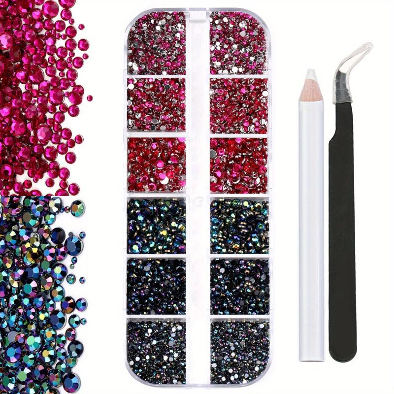 3100 Pcs Flat Back Rhinestones Nail Gems with Tweezers