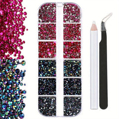 3100 Pcs Flat Back Rhinestones Nail Gems with Tweezers