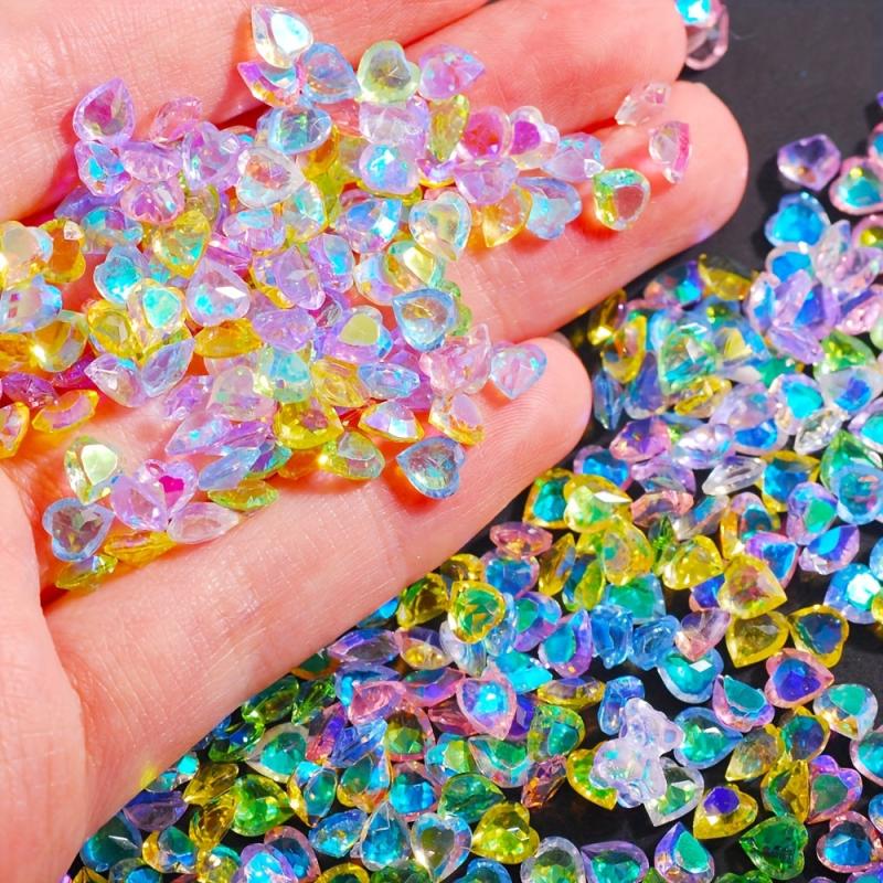 50pcs Aurora Peach Heart Nail Art Rhinestones 3D Gemstones for DIY or Salons