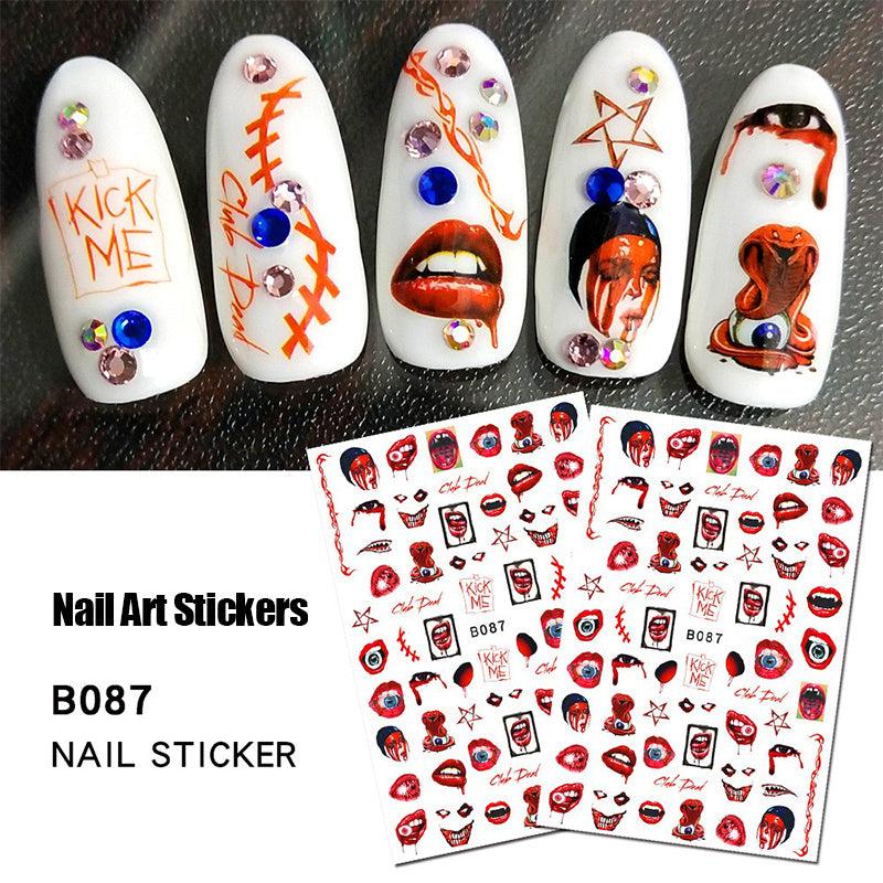 Halloween Nail Art Stickers 3D Self Adhesive Gothic Bloody Zombie Ghost Face