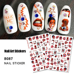 Halloween Nail Art Stickers 3D Self Adhesive Gothic Bloody Zombie Ghost Face