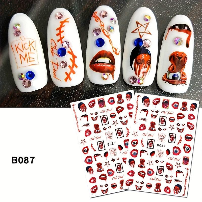 Halloween Nail Art Stickers 3D Self Adhesive Gothic Bloody Zombie Ghost Face