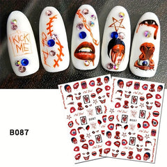 Halloween Nail Art Stickers 3D Self Adhesive Gothic Bloody Zombie Ghost Face
