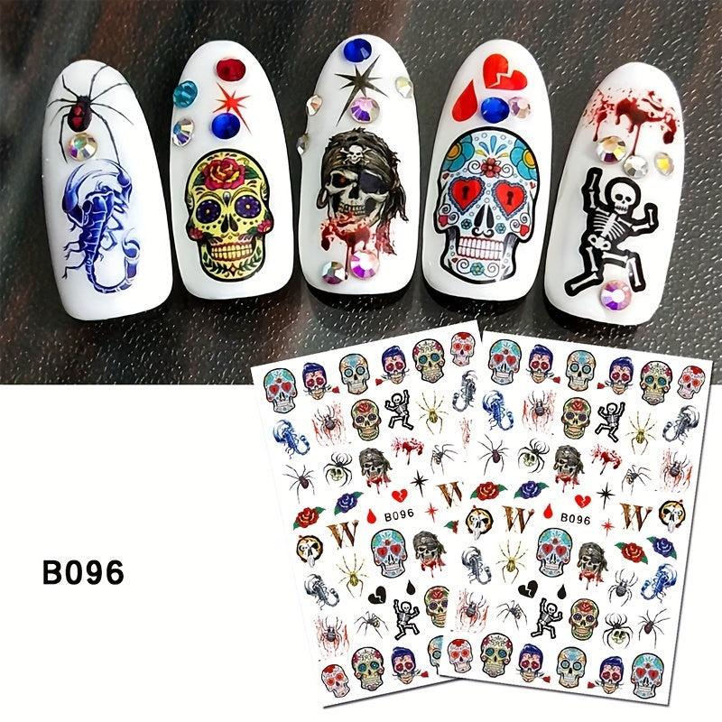 Halloween Nail Art Stickers 3D Self Adhesive Gothic Bloody Zombie Ghost Face
