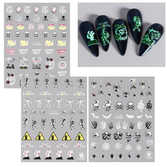 3pcs 3D Luminous Halloween Nail Stickers Self Adhesive Nail Art Decals