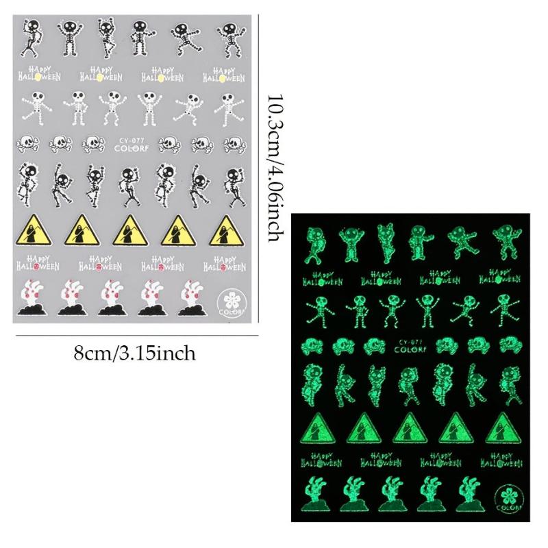 3pcs 3D Luminous Halloween Nail Stickers Self Adhesive Nail Art Decals