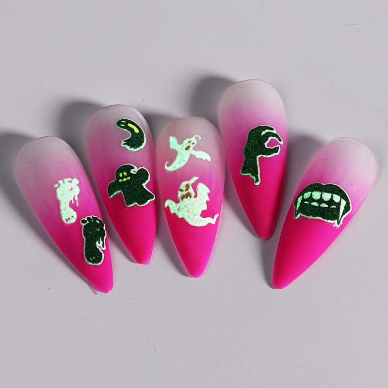 3pcs 3D Luminous Halloween Nail Stickers Self Adhesive Nail Art Decals