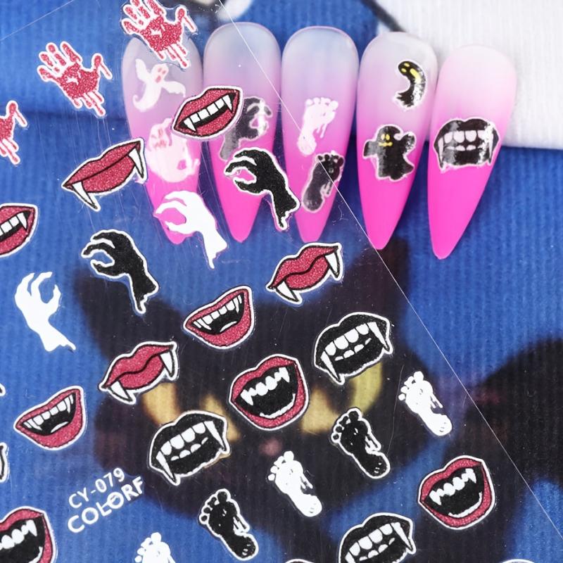 3pcs 3D Luminous Halloween Nail Stickers Self Adhesive Nail Art Decals