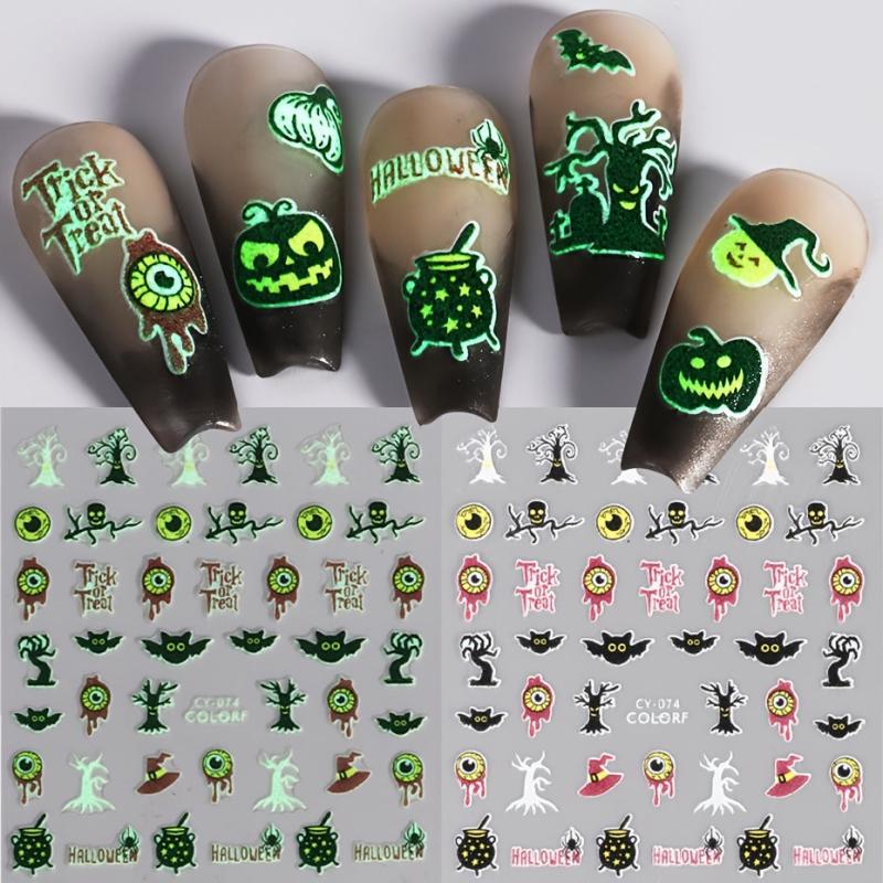 3pcs 3D Luminous Halloween Nail Stickers Self Adhesive Nail Art Decals