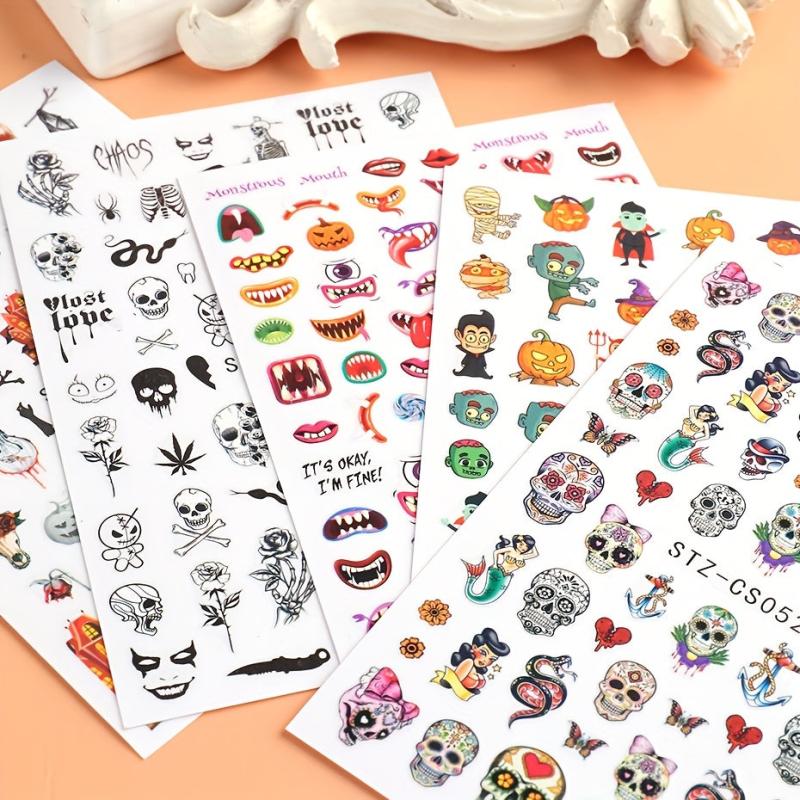 6pcs Halloween Nail Art Stickers Self Adhesive Decals