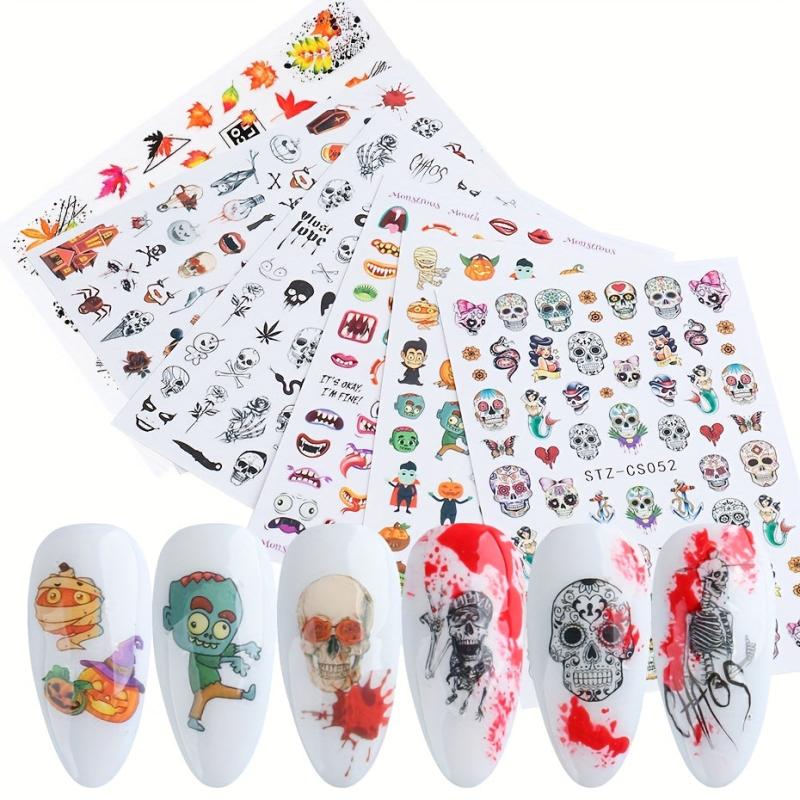 6pcs Halloween Nail Art Stickers Self Adhesive Decals
