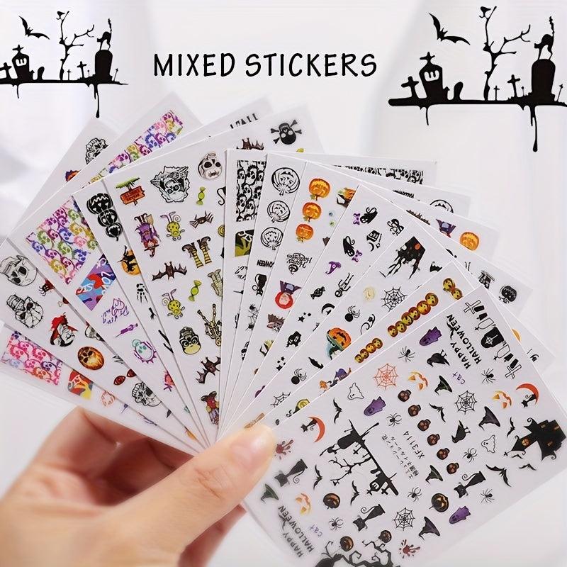 12pcs Halloween Nail Water Transfer Stickers Skull Bat Pumpkin