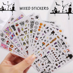 12pcs Halloween Nail Water Transfer Stickers Skull Bat Pumpkin