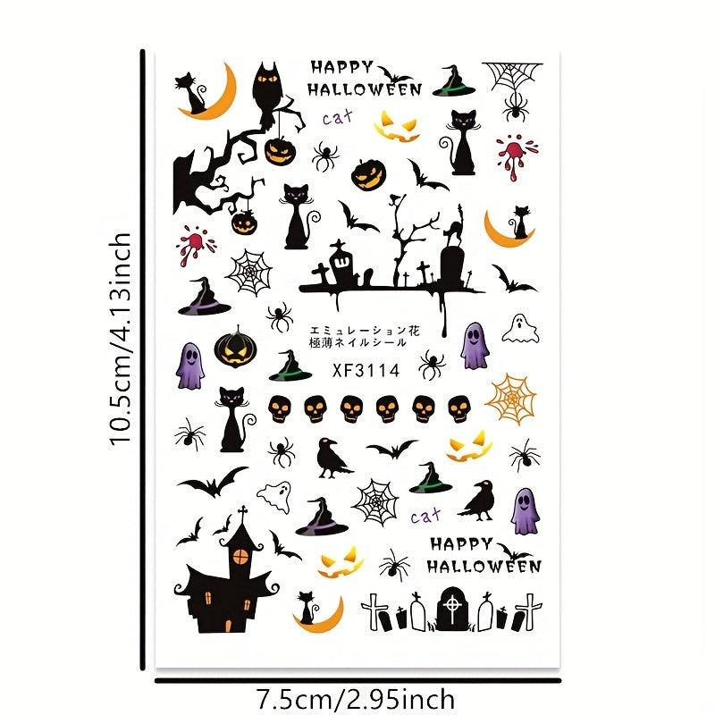 12pcs Halloween Nail Water Transfer Stickers Skull Bat Pumpkin