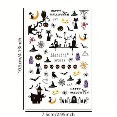 12pcs Halloween Nail Water Transfer Stickers Skull Bat Pumpkin