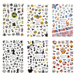 12pcs Halloween Nail Water Transfer Stickers Skull Bat Pumpkin