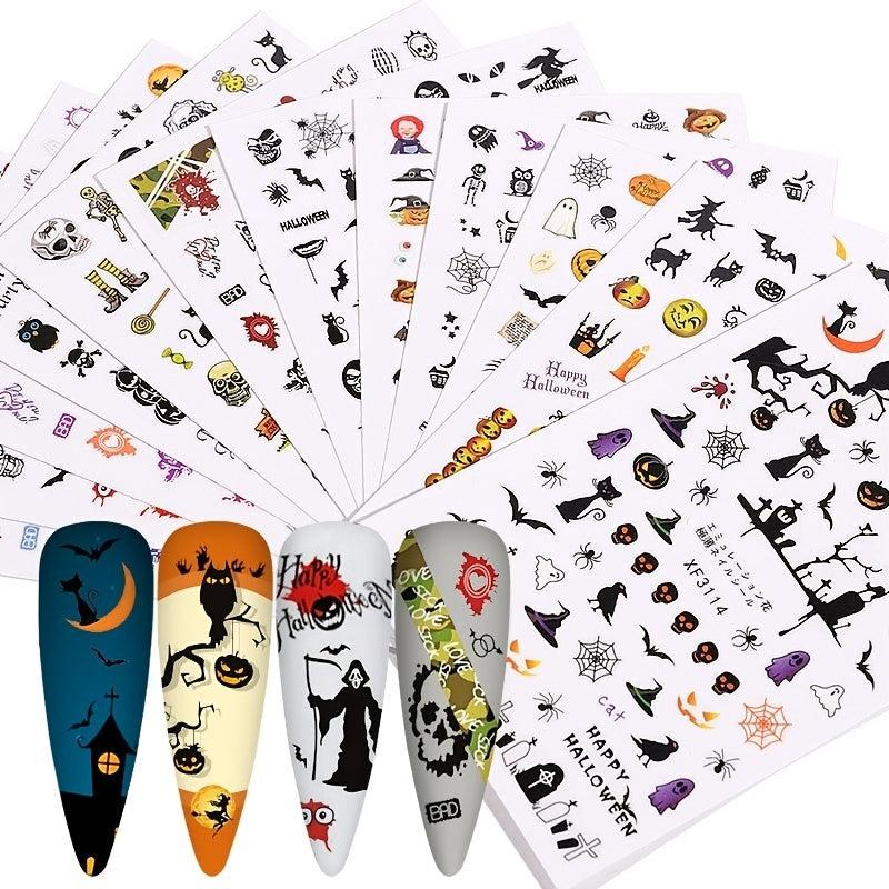 12pcs Halloween Nail Water Transfer Stickers Skull Bat Pumpkin