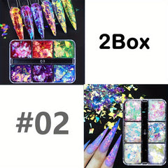 2 Boxes Mermaid Nail Glitter Sequins for DIY or Nail Salons