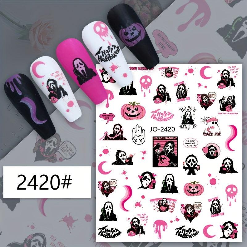 Halloween Nail Art Stickers Self Adhesive Decals - Spooky Ghosts Skulls