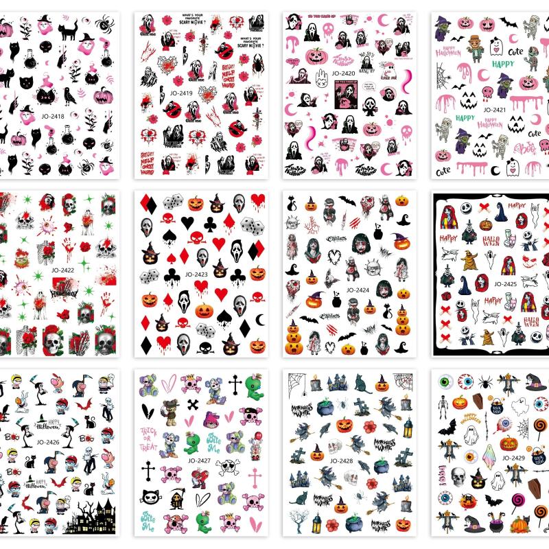 Halloween Nail Art Stickers Self Adhesive Decals - Spooky Ghosts Skulls