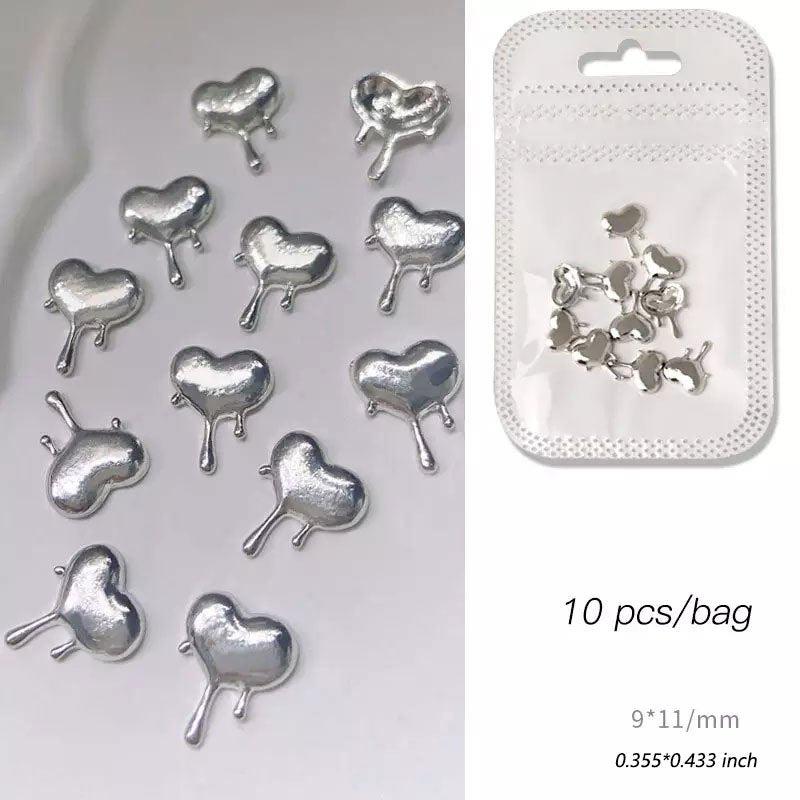 10 Pcs Heart Flame Valentines 3D Metal Alloy Nail Art Charms DIY Manicure