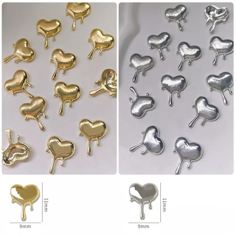 10 Pcs Heart Flame Valentines 3D Metal Alloy Nail Art Charms DIY Manicure