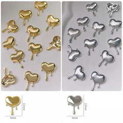 10 Pcs Heart Flame Valentines 3D Metal Alloy Nail Art Charms DIY Manicure