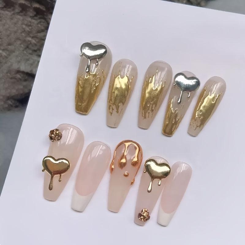 10 Pcs Heart Flame Valentines 3D Metal Alloy Nail Art Charms DIY Manicure