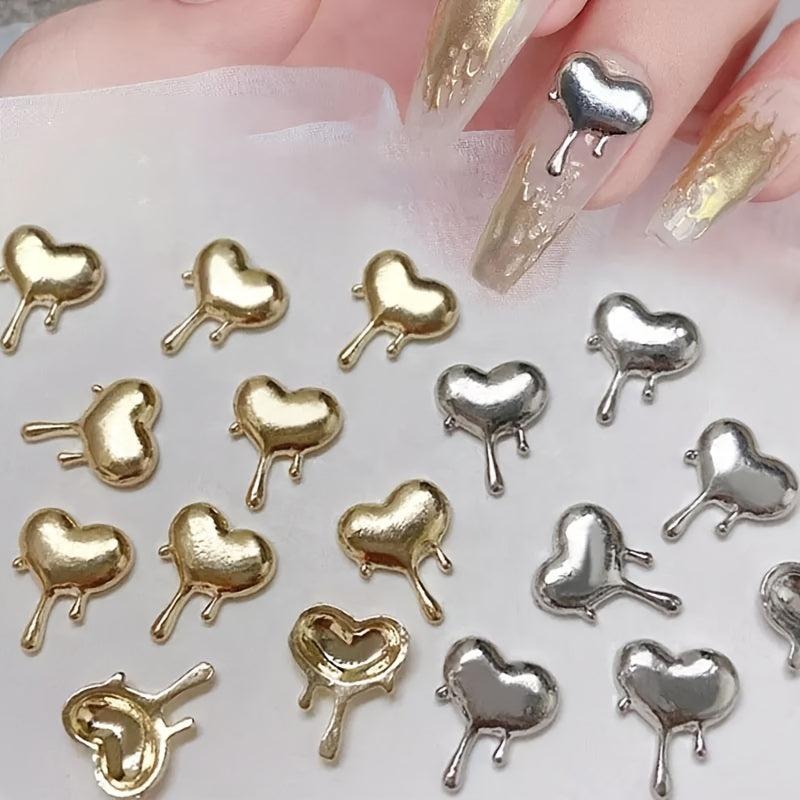 10 Pcs Heart Flame Valentines 3D Metal Alloy Nail Art Charms DIY Manicure