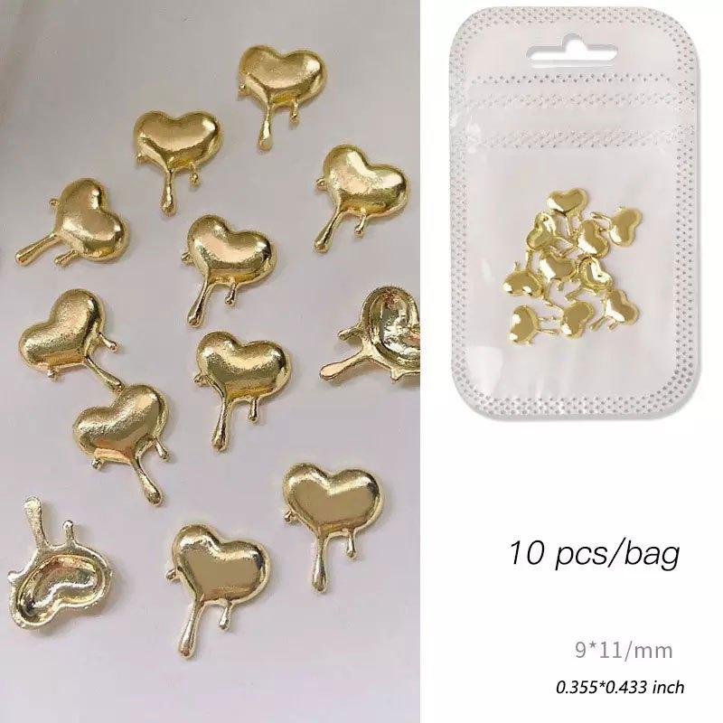 10 Pcs Heart Flame Valentines 3D Metal Alloy Nail Art Charms DIY Manicure