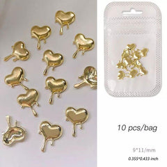 10 Pcs Heart Flame Valentines 3D Metal Alloy Nail Art Charms DIY Manicure