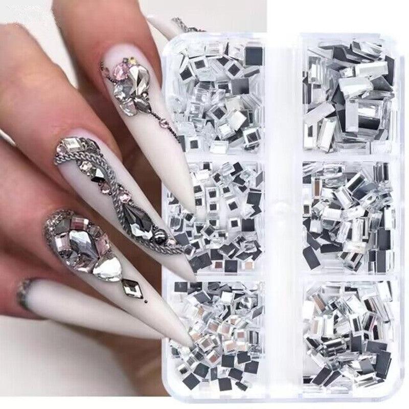 6 Grids Square Rhinestone Nail Decoration