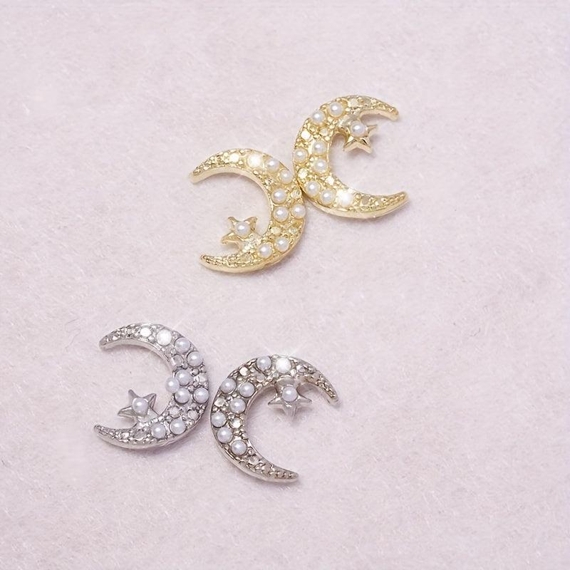 Moon Nail Art Charms 3D Alloy Rhinestones Diamonds Pearl Decoration