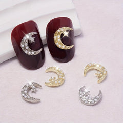 Moon Nail Art Charms 3D Alloy Rhinestones Diamonds Pearl Decoration