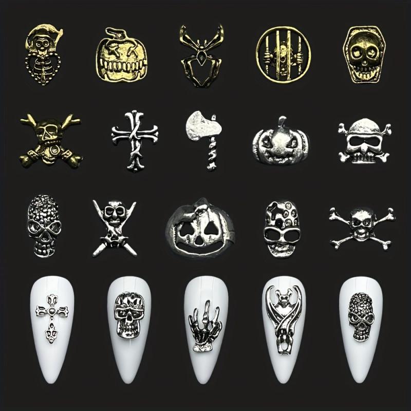 10pcs Halloween Nail Art Charms 3D Alloy Skull Pumpkin Spider Nail Art Jewelry