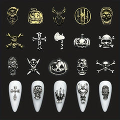 10pcs Halloween Nail Art Charms 3D Alloy Skull Pumpkin Spider Nail Art Jewelry