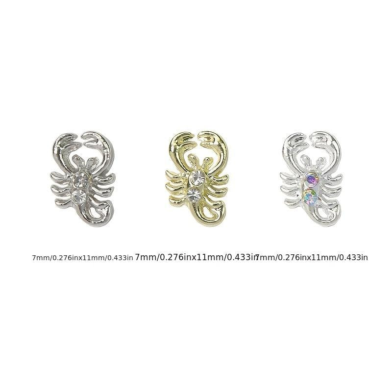 10pcs 3D Metal Scorpion Nail Art Charms With Rhinestones - DIY or Nail Salons