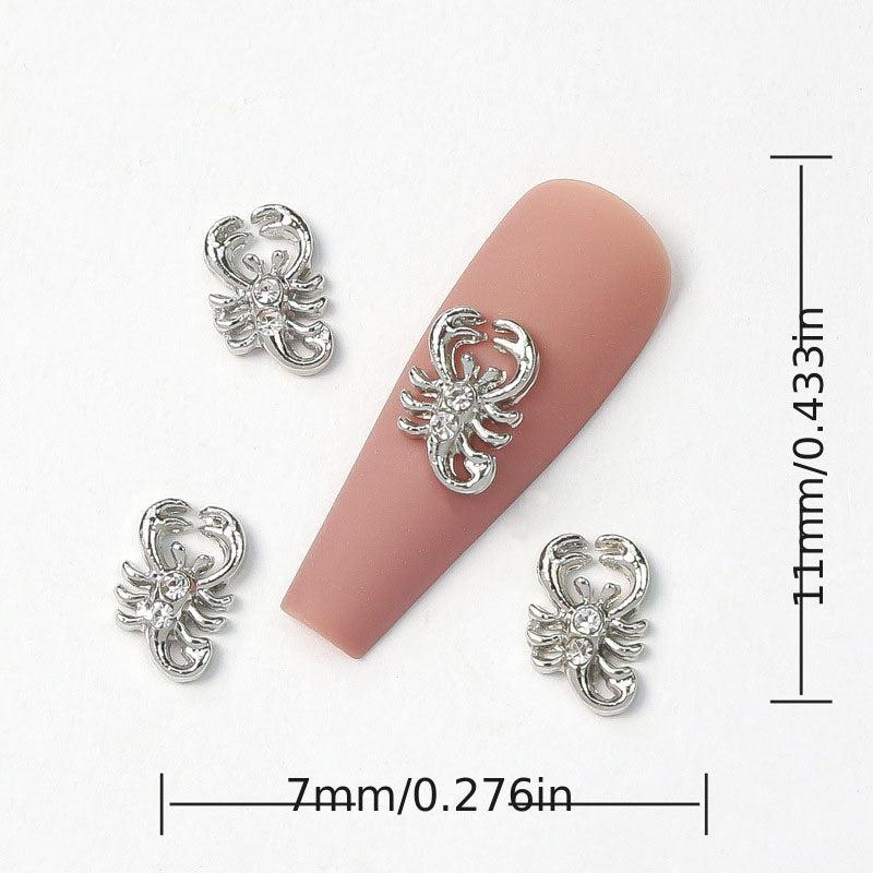 10pcs 3D Metal Scorpion Nail Art Charms With Rhinestones - DIY or Nail Salons