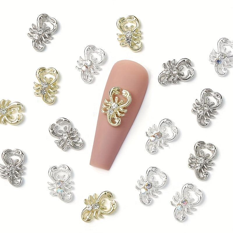 10pcs 3D Metal Scorpion Nail Art Charms With Rhinestones - DIY or Nail Salons
