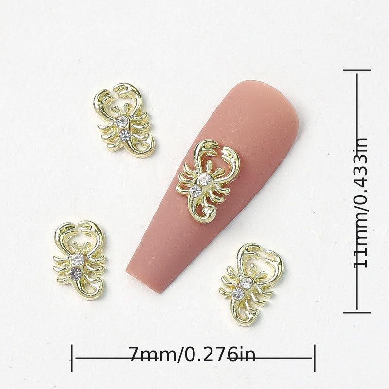 10pcs 3D Metal Scorpion Nail Art Charms With Rhinestones - DIY or Nail Salons
