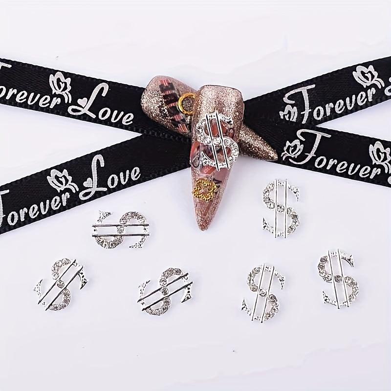 10pcs Dollar Sign 3D Nail Art Charms with Rhinestones Coin Alloy