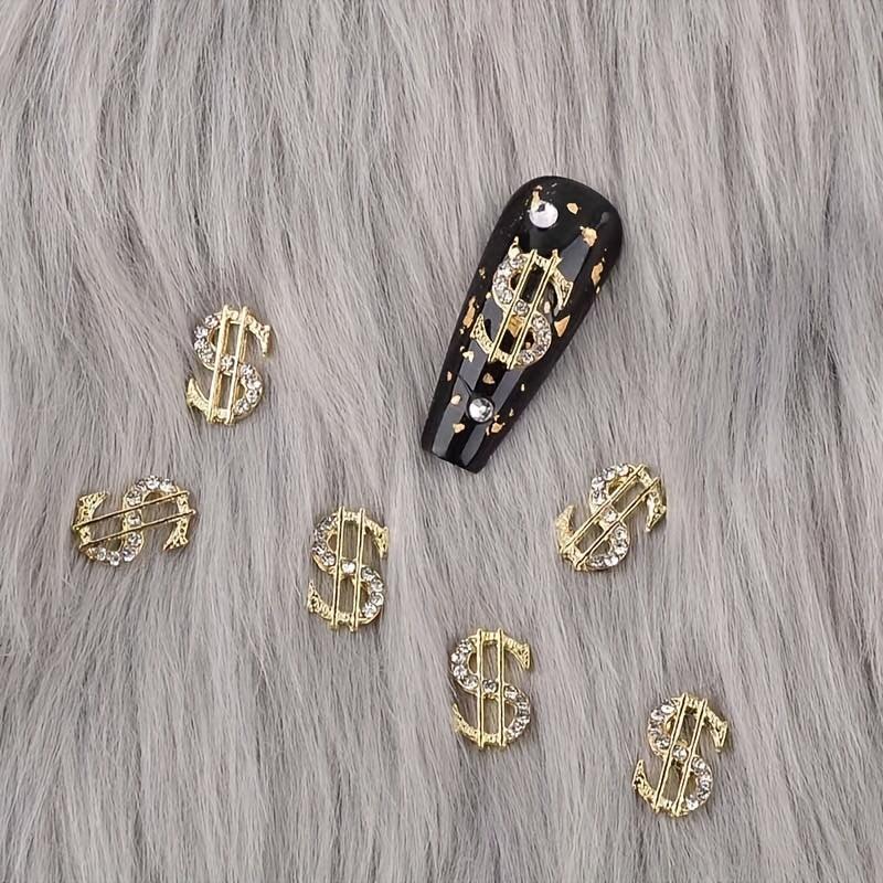 10pcs Dollar Sign 3D Nail Art Charms with Rhinestones Coin Alloy