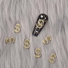 10pcs Dollar Sign 3D Nail Art Charms with Rhinestones Coin Alloy