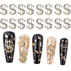 10pcs Dollar Sign 3D Nail Art Charms with Rhinestones Coin Alloy
